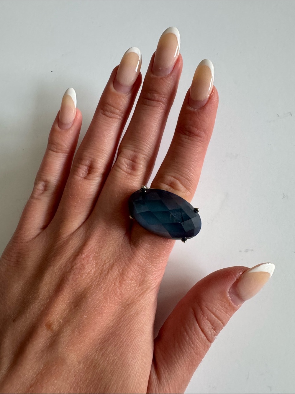 Deep Blue Oval Faceted Cocktail Ring